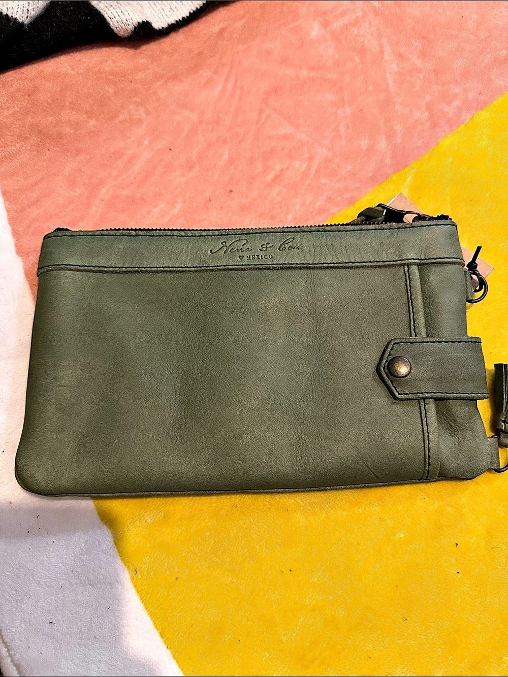 Nena and co  Everything Clutch Leather Clutch in Green NWT